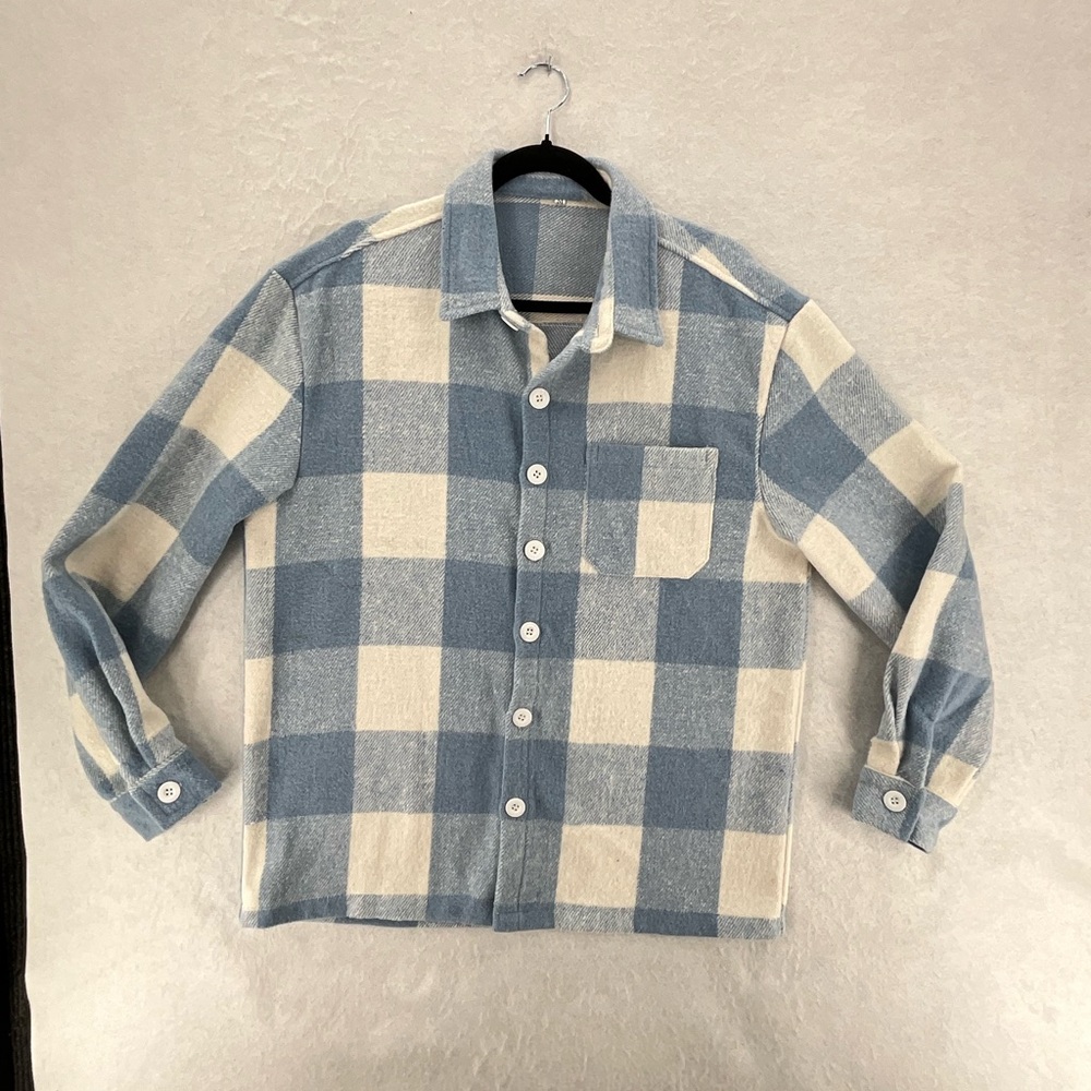 Yusimy‎ Men’s Medium Baby Blue & White Check Men's Flannel Shacket Shirt